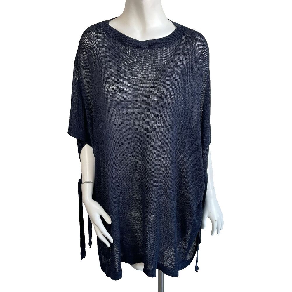 J Jill Linen Blend Sheer Knit Side Tie Tunic Coverup Beach Resort Boho O/S